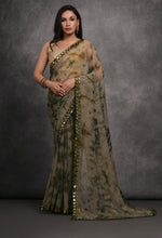 Thumbnail for Jyoti Fashion Women's Grey Chiffon Print with Mirror Work Designer Saree with Blouse - Distacart