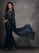 Thumbnail for Jyoti Fashion Women's Navy Blue Chiffon Print with Mirror Work Designer Saree with Blouse - Distacart