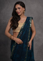 Thumbnail for Jyoti Fashion Women's Navy Blue Chiffon Print with Mirror Work Designer Saree with Blouse - Distacart