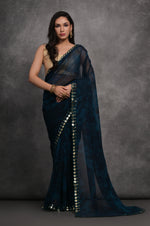 Thumbnail for Jyoti Fashion Women's Navy Blue Chiffon Print with Mirror Work Designer Saree with Blouse - Distacart