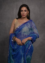 Thumbnail for Jyoti Fashion Women's Blue Chiffon Print with Mirror Work Designer Saree with Blouse - Distacart