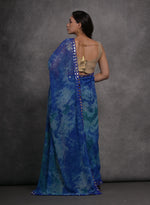 Thumbnail for Jyoti Fashion Women's Blue Chiffon Print with Mirror Work Designer Saree with Blouse - Distacart