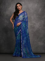 Thumbnail for Jyoti Fashion Women's Blue Chiffon Print with Mirror Work Designer Saree with Blouse - Distacart