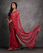 Thumbnail for Jyoti Fashion Women's Pink Chiffon Print with Mirror Work Designer Saree with Blouse - Distacart