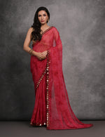 Thumbnail for Jyoti Fashion Women's Pink Chiffon Print with Mirror Work Designer Saree with Blouse - Distacart