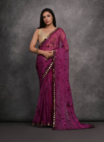 Thumbnail for Jyoti Fashion Women's Wine Chiffon Print with Mirror Work Designer Saree with Blouse - Distacart