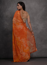 Thumbnail for Jyoti Fashion Women's Orange Chiffon Print with Mirror Work Designer Saree with Blouse - Distacart