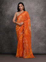 Thumbnail for Jyoti Fashion Women's Orange Chiffon Print with Mirror Work Designer Saree with Blouse - Distacart