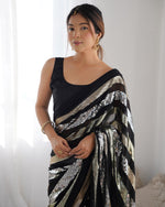 Thumbnail for Jyoti Fashion Women's Black Georgette Sequins Designer Saree with Blouse - Distacart