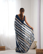 Thumbnail for Jyoti Fashion Women's Teal Georgette Sequins Designer Saree with Blouse - Distacart
