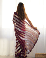 Thumbnail for Jyoti Fashion Women's Wine Georgette Sequins Designer Saree with Blouse - Distacart