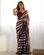 Thumbnail for Jyoti Fashion Women's Wine Georgette Sequins Designer Saree with Blouse - Distacart