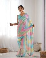 Thumbnail for Jyoti Fashion Women's Multicolor Georgette Print with Mirror Work Designer Saree with Blouse - Distacart
