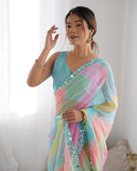 Thumbnail for Jyoti Fashion Women's Multicolor Georgette Print with Mirror Work Designer Saree with Blouse - Distacart