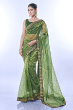 Thumbnail for Jyoti Fashion Women's Green Net Sequins Embroidered Designer Saree with Blouse - Distacart
