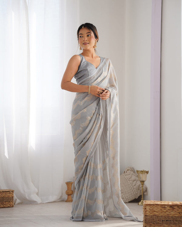 Jyoti Fashion Women's Grey Georgette Sequin Swarovski Designer Saree with Blouse - Distacart