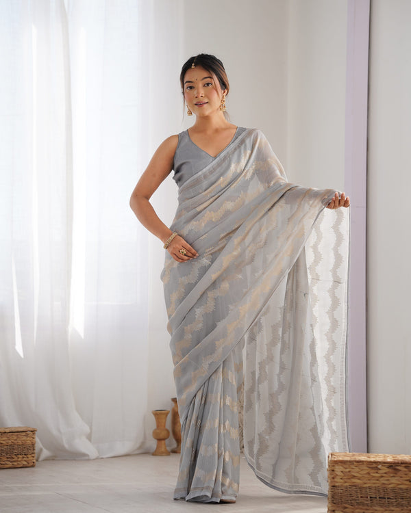 Jyoti Fashion Women's Grey Georgette Sequin Swarovski Designer Saree with Blouse - Distacart