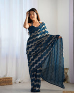 Thumbnail for Jyoti Fashion Women's Teal Georgette Sequin Swarovski Designer Saree with Blouse - Distacart