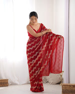 Thumbnail for Jyoti Fashion Women's Red Georgette Sequin Swarovski Designer Saree with Blouse - Distacart
