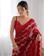 Thumbnail for Jyoti Fashion Women's Red Georgette Sequin Swarovski Designer Saree with Blouse - Distacart