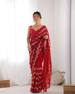 Thumbnail for Jyoti Fashion Women's Red Georgette Sequin Swarovski Designer Saree with Blouse - Distacart