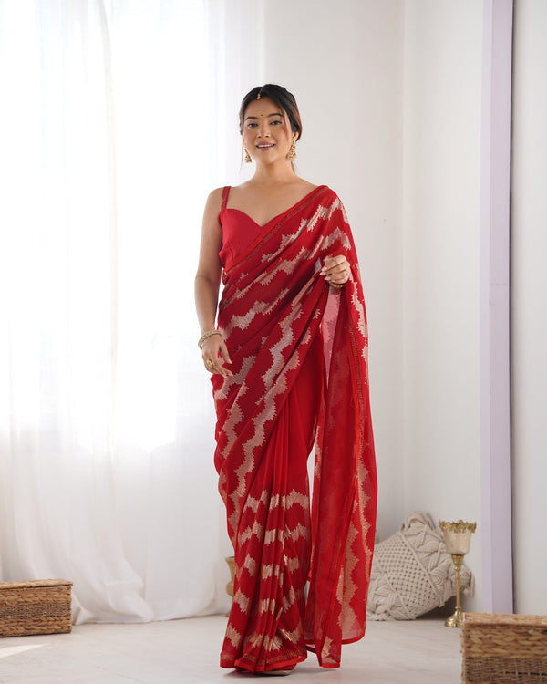 Jyoti Fashion Women's Red Georgette Sequin Swarovski Designer Saree with Blouse - Distacart
