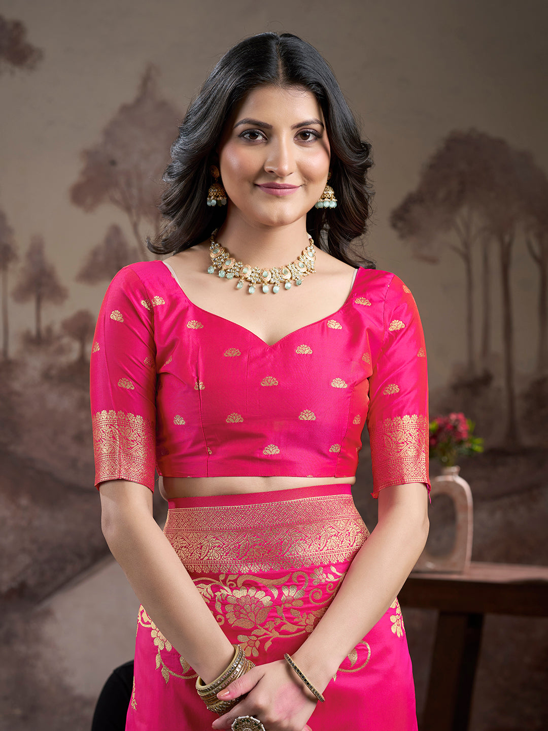Jyoti Fashion Women's Pink Soft Lichi Silk Jacquard Traditional Saree with Blouse - Distacart