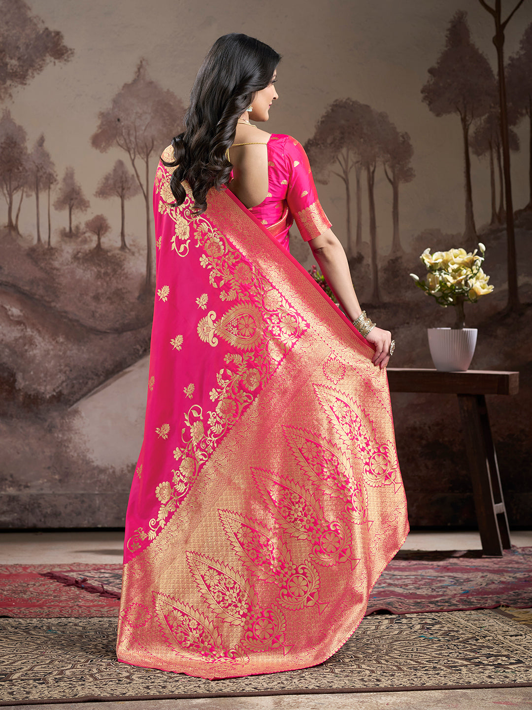 Jyoti Fashion Women's Pink Soft Lichi Silk Jacquard Traditional Saree with Blouse - Distacart