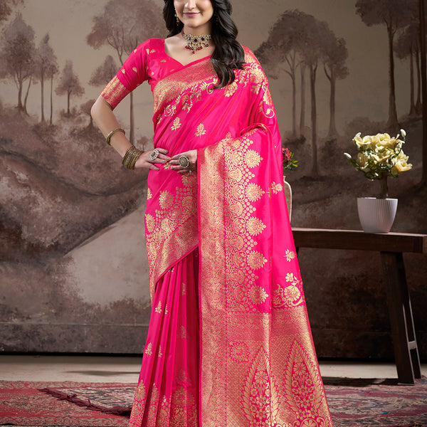 Jyoti Fashion Women's Pink Soft Lichi Silk Jacquard Traditional Saree with Blouse - Distacart