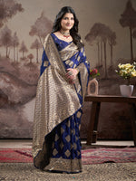 Thumbnail for Jyoti Fashion Women's Navy Blue Soft Lichi Silk Jacquard Traditional Saree with Blouse - Distacart