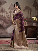Thumbnail for Jyoti Fashion Women's Wine Soft Lichi Silk Jacquard Traditional Saree with Blouse - Distacart