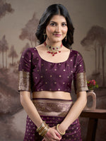 Thumbnail for Jyoti Fashion Women's Wine Soft Lichi Silk Jacquard Traditional Saree with Blouse - Distacart
