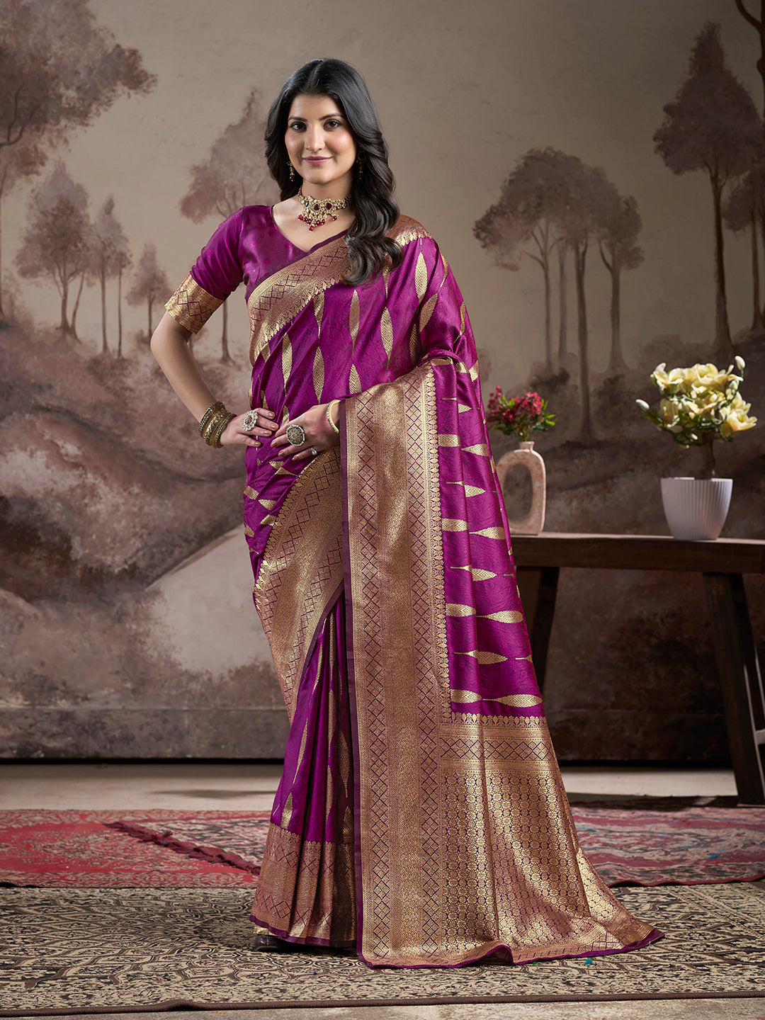Jyoti Fashion Women's Purple Soft Lichi Silk Jacquard Traditional Saree with Blouse - Distacart