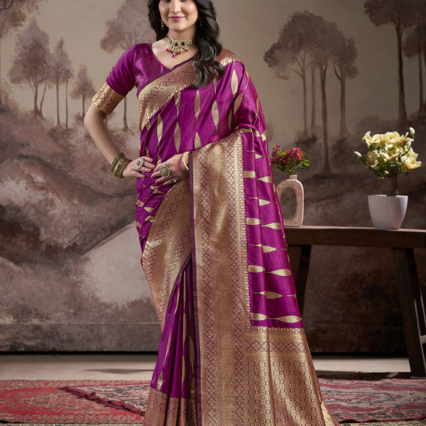 Jyoti Fashion Women's Purple Soft Lichi Silk Jacquard Traditional Saree with Blouse - Distacart