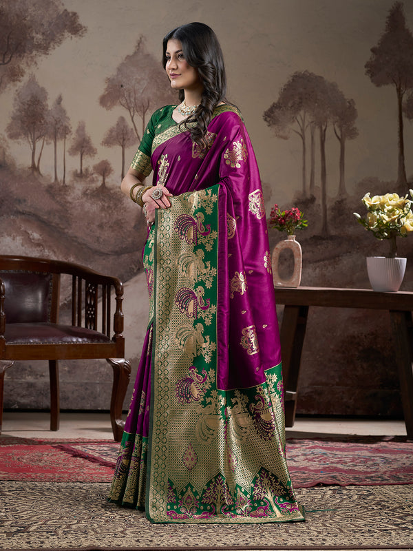Jyoti Fashion Women's Purple Soft Lichi Silk Jacquard Traditional Saree with Blouse - Distacart