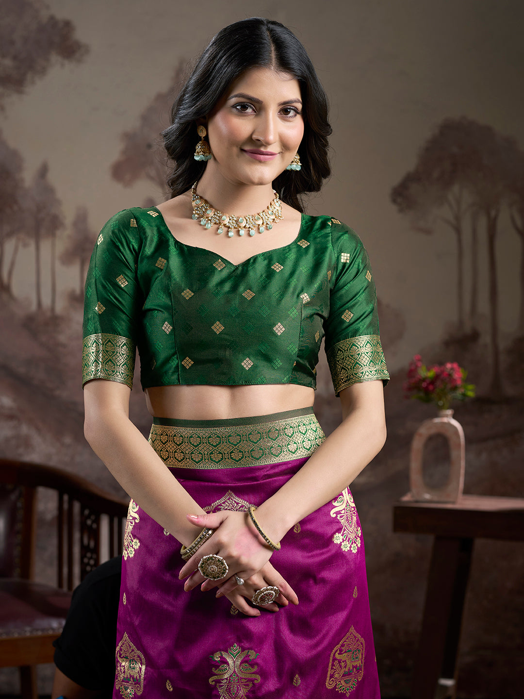 Jyoti Fashion Women's Purple Soft Lichi Silk Jacquard Traditional Saree with Blouse - Distacart