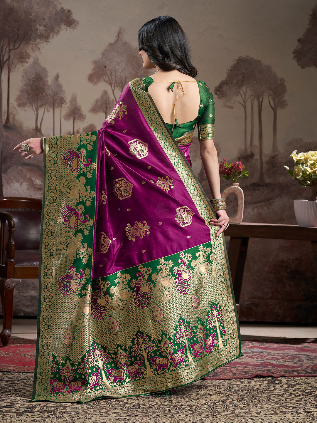 Jyoti Fashion Women's Purple Soft Lichi Silk Jacquard Traditional Saree with Blouse - Distacart