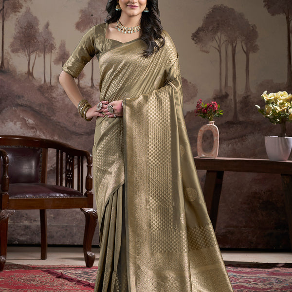 Jyoti Fashion Women's Beige Soft Lichi Silk Jacquard Traditional Saree with Blouse - Distacart