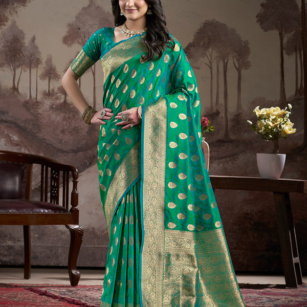 Jyoti Fashion Women's Green Soft Lichi Silk Jacquard Traditional Saree with Blouse - Distacart