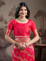 Thumbnail for Jyoti Fashion Women's Red Soft Lichi Silk Jacquard Traditional Saree with Blouse - Distacart