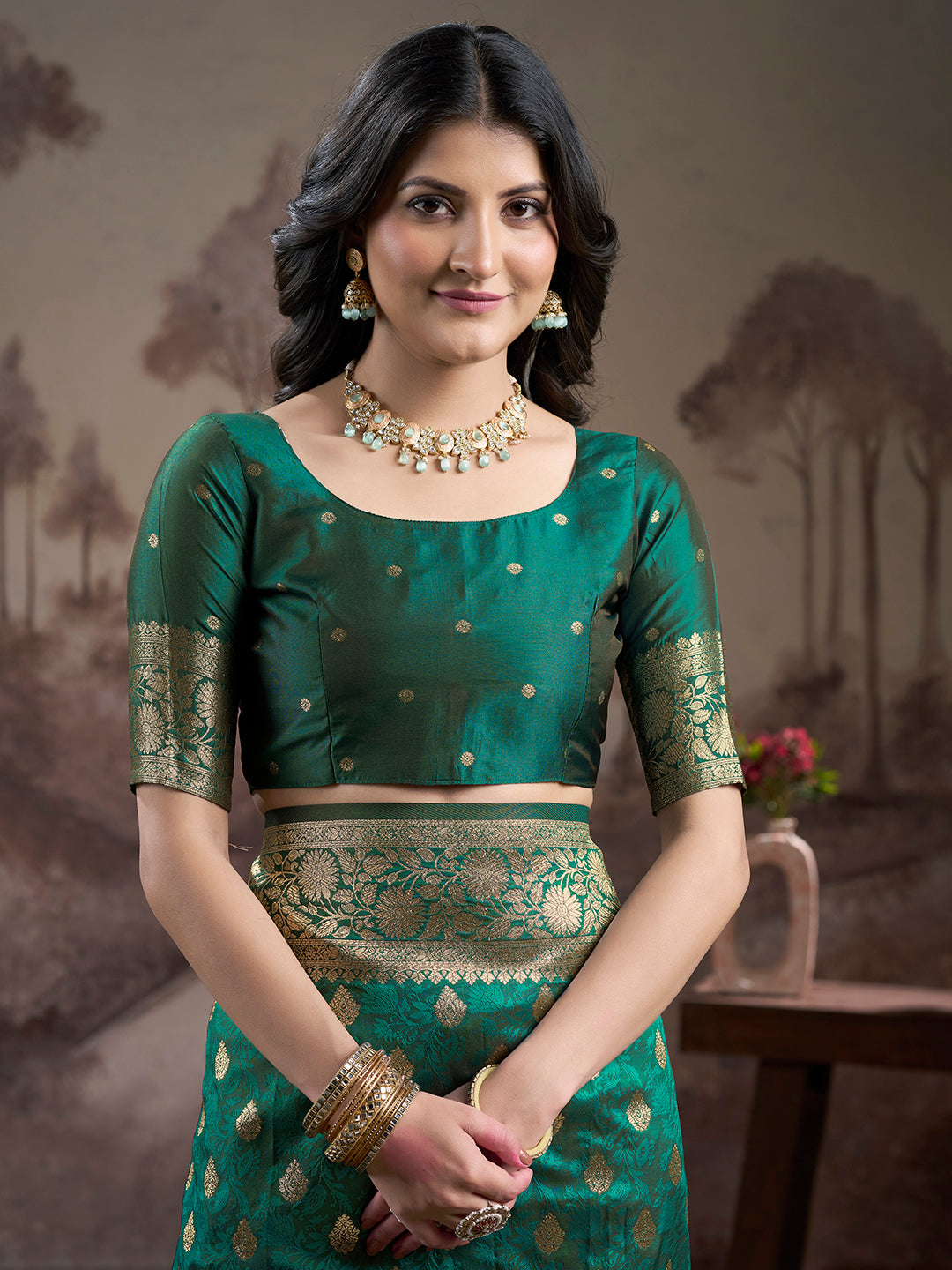 Jyoti Fashion Women's Green Soft Lichi Silk Jacquard Traditional Saree with Blouse - Distacart