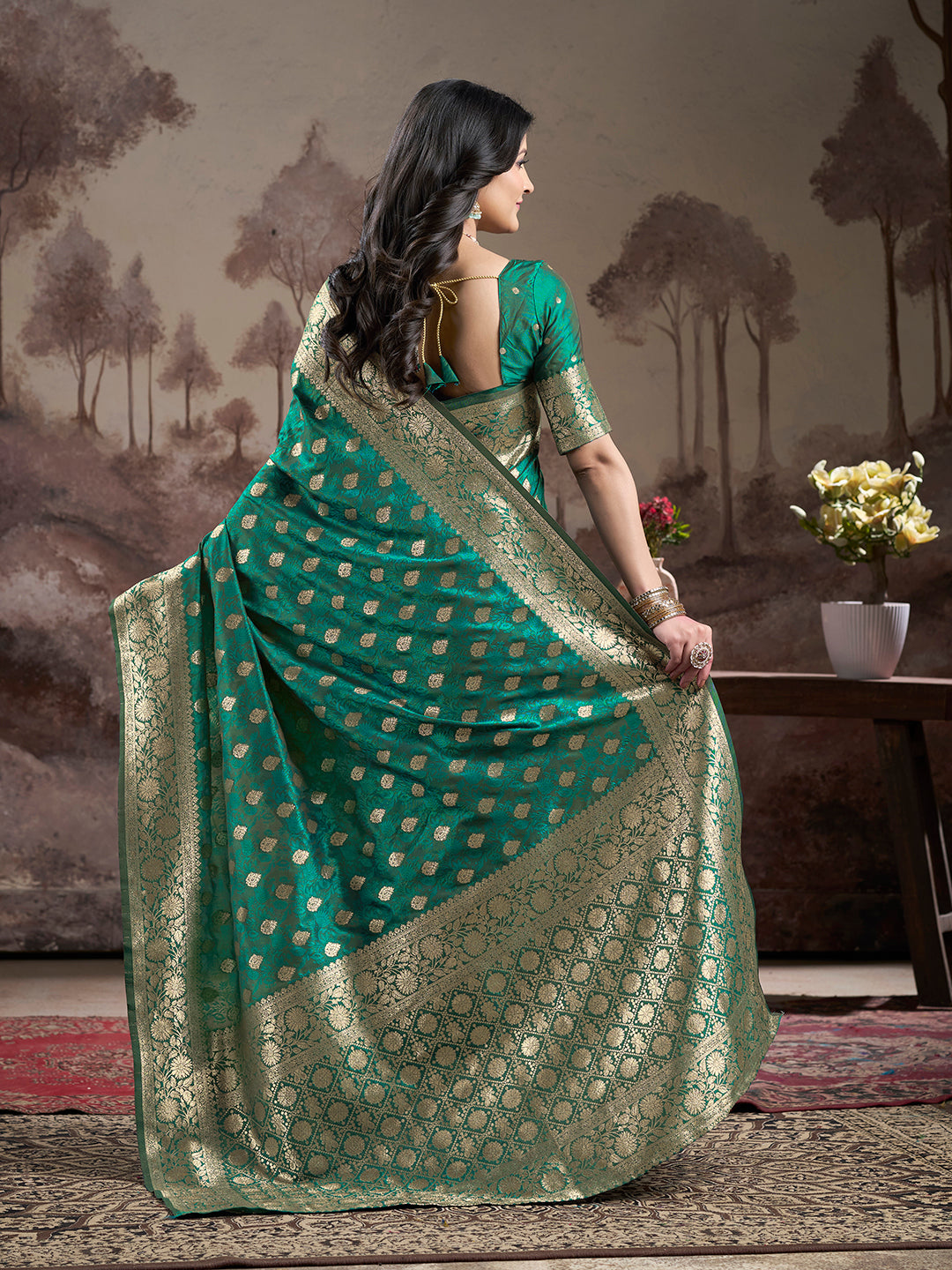 Jyoti Fashion Women's Green Soft Lichi Silk Jacquard Traditional Saree with Blouse - Distacart