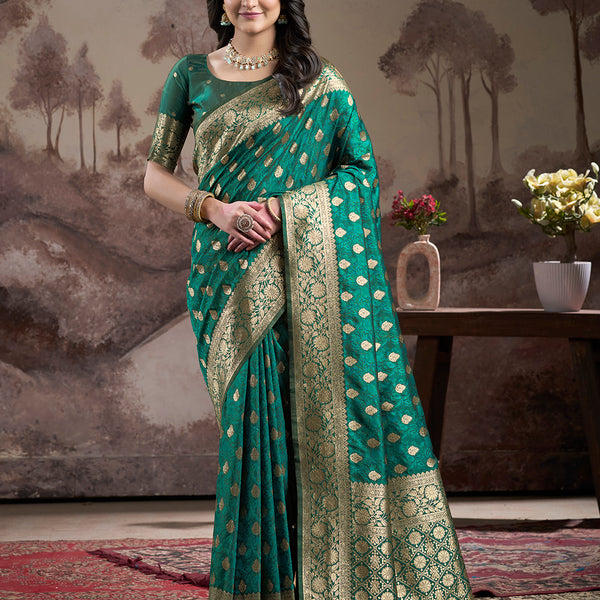 Jyoti Fashion Women's Green Soft Lichi Silk Jacquard Traditional Saree with Blouse - Distacart