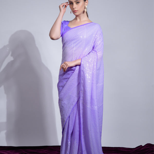 Jyoti Fashion Women's Violet Georgette Sequins Embroidered Designer Saree with Blouse - Distacart