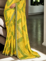 Thumbnail for Jyoti Fashion Women's Yellow Chinon Bandhani Print with Embroidered Saree with Blouse - Distacart