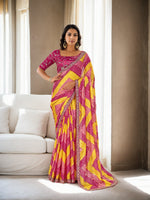 Thumbnail for Jyoti Fashion Women's Multicolor Chinon Bandhani Print with Embroidered Saree with Blouse - Distacart