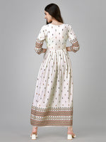 Thumbnail for Jyoti Fashion Women's White Rayon Leaf Printed Long Designer Anarkali Dress - Distacart