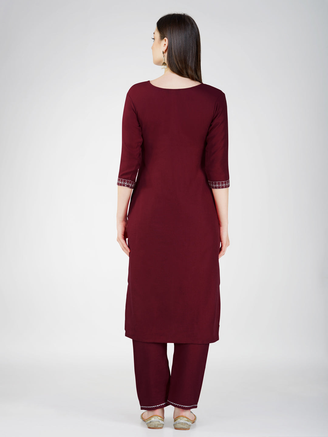 Jyoti Fashion Women's Maroon Cotton Blend Sequins Embroidered Kurta Set - Distacart