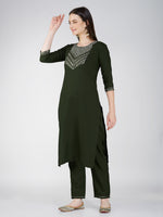 Thumbnail for Jyoti Fashion Women's Bottle Green Cotton Blend Sequins Embroidered Kurta Set - Distacart