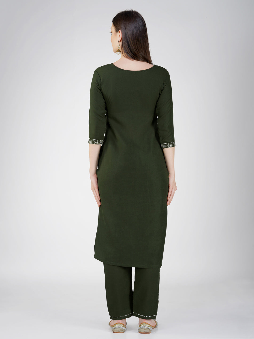 Jyoti Fashion Women's Bottle Green Cotton Blend Sequins Embroidered Kurta Set - Distacart